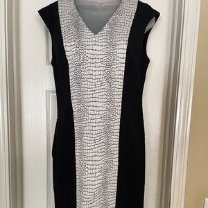 Calvin Klein Colorblock Snakeskin Sheath Dress Black White Women's Size 10